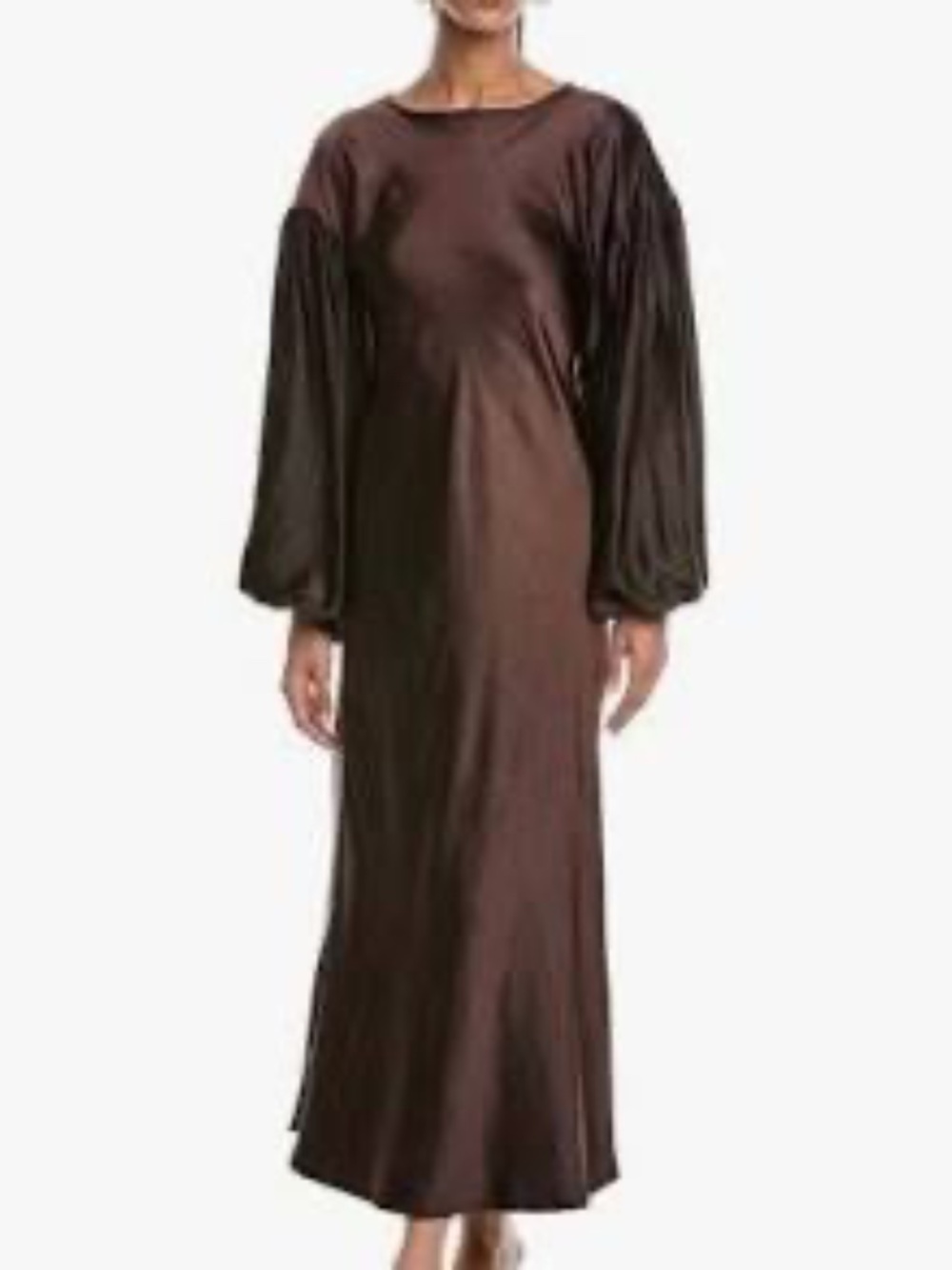 Anthropologie We Wore What Brown Satin Balloon Sleeve Maxi Dress, Size 6, NWT